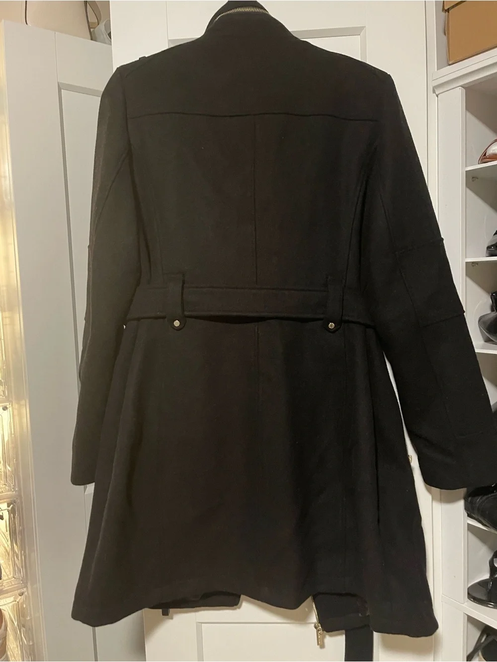 Michael Kors Black Belted Trench Coat with Gold Hardware